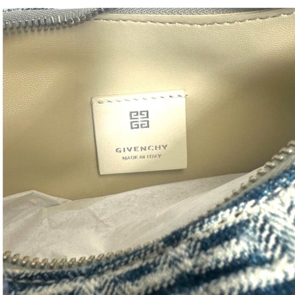 Givenchy 4G Logo Small Moon Cut Out Hobo Tote Handbag Denim Blue Shoulder Purse - Picture 13 of 17